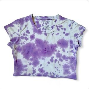 Purple Tie-Dye Women's Stretchy Cropped Tee Shirt